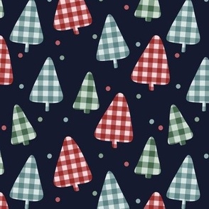 Gingham Trees on Navy Background