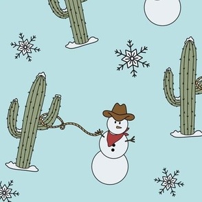 Snowy Desert - Snowman with Lasso and Cactus, Snowflakes