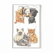 Soft Kitty Watercolor tea towel sideways