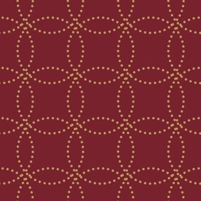Geometric Polka Dot Circles in Floral Tile Pattern in Gold on Burgundy Home Decor Size 10 inch repeat