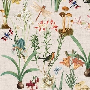 Garden Of Dragonflies CUSTOM Oatmeal Linen // medium