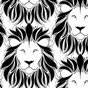 lion - black and white tribal lion - hand-drawn big cat