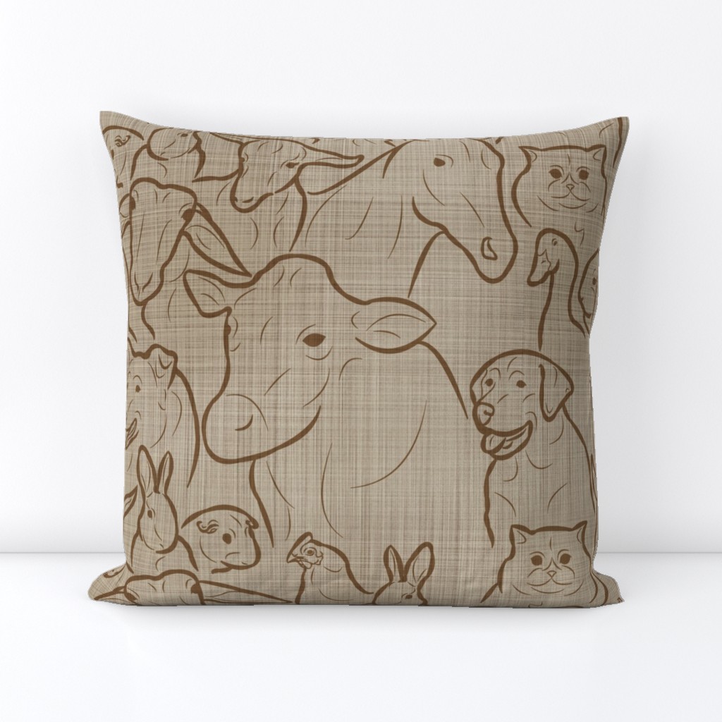 Large Faux linen Fair animal friends