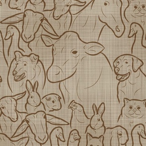 Large Faux linen Fair animal friends