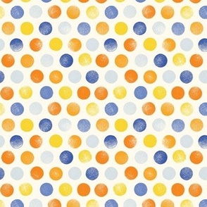 [Small] Colorful Stamped Polka Dots - Yellow, orange and blue dots on  cream. Hand stamped fun geometric print. Kids, Gender neutral, Nursery, Cute, Childhood  