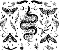 Mystical Nature Tattoo Flash Sheet