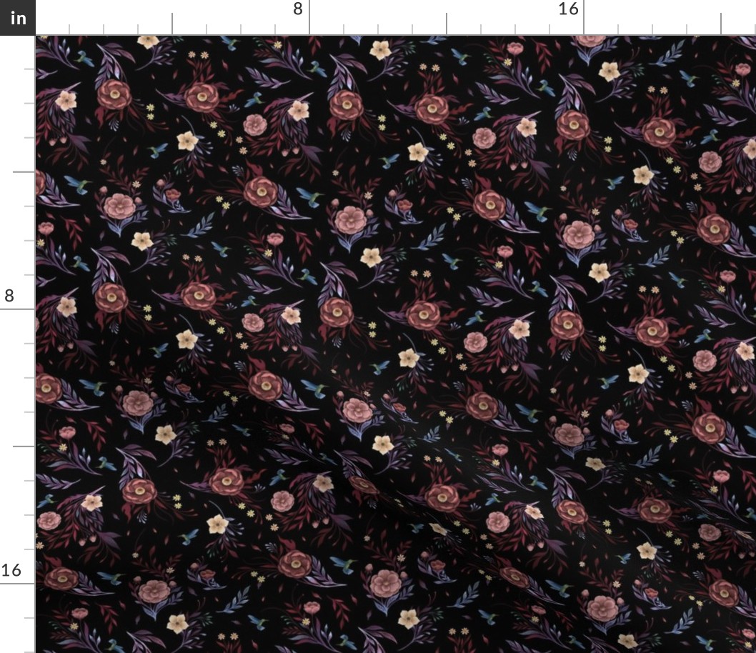 Camellia Bloom Black Smaller Pattern