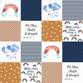 Muted Rainbows / Rainbow Baby / Navy and Rust / Faux Quilt