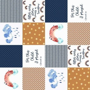 Muted Rainbows / Rainbow Baby / Navy and Rust / Faux Quilt Rotated