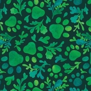 (small, dark blue-green) Paw prints botanical