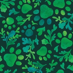 (large, dark blue-green) Paw prints botanical