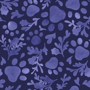 (large, dark periwinkle) Paw prints botanical