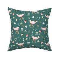 Narwhal, Holiday, Christmas, Dark Teal, Green, Beach, Sea, small print, jg_anchor_designs, #christmas #coastal #beach #ocean #sea