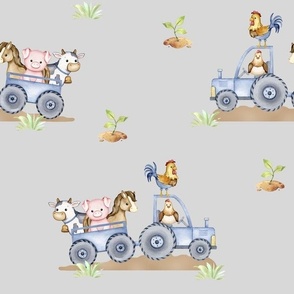 Farm Animals Tractor Gray Baby Nursery 