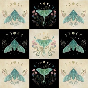 Luna and Forester Quilt Fabric - Floral Moth Patchwork Quilt Block