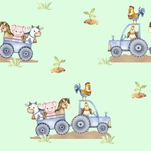 Farm Animals Tractor Mint Green Baby Nursery 