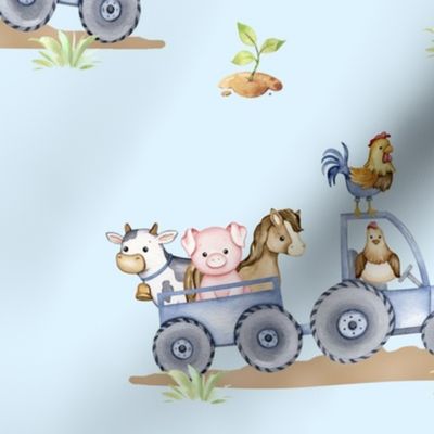 Farm Animals Tractor Blue Baby Boy Nursery 