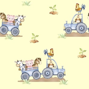 Farm Animals Tractor Yellow Baby Nursery 