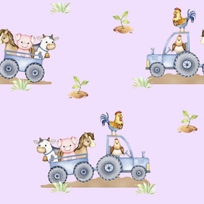 Farm Animals Tractor Purple Baby Girl Nursery 