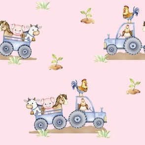 Farm Animals Tractor Pink Baby Girl Nursery 