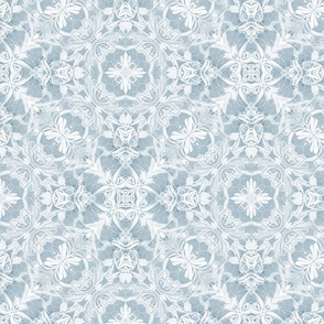 Embroidered White Lace on French Blue