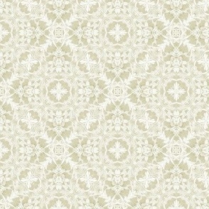 Embroidered White Lace on Sage Green