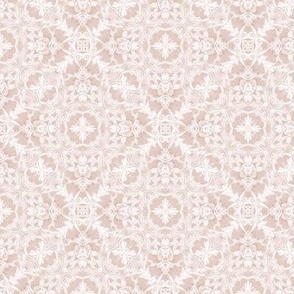 Embroidered White Lace on Regency Pink