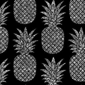 Large / Silver Glitter Pineapples / Black Background