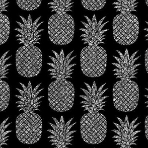 Small / Silver Glitter Pineapples / Black Background