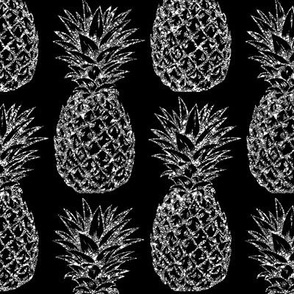 Large / Silver Glitter Classic Pineapples / Black Background