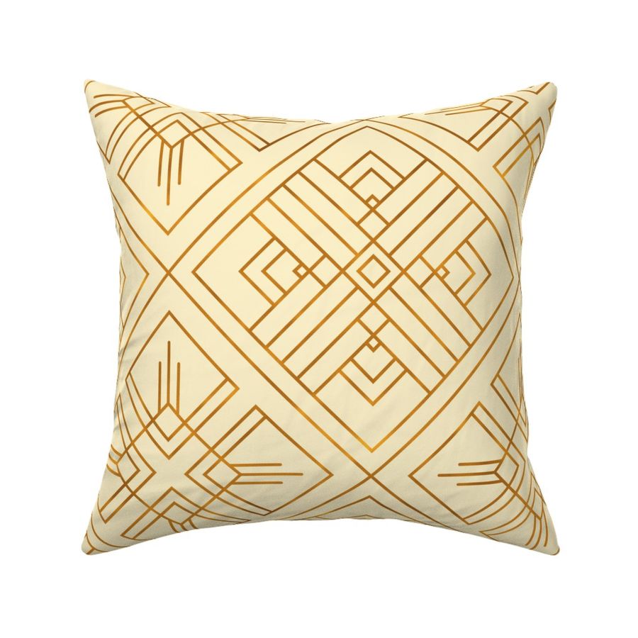 1920s Inspired Gold Geometric  Line Art Pattern (Small Scale), Light Yellow