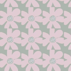 Funky Daisy Block - Medium Scale - Pink and Grey.