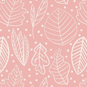 white leaves on a pink background - medium scale