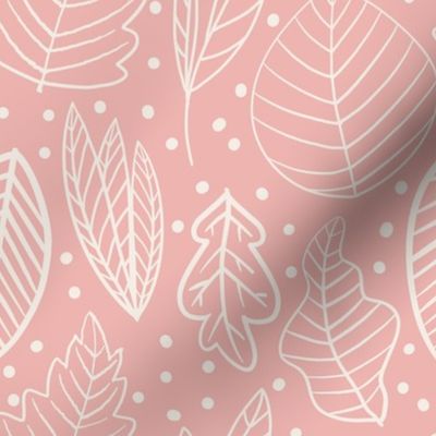 white leaves on a baby pink background - small scale