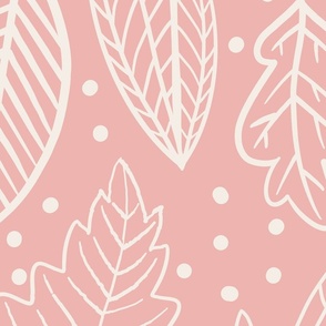 white leaves on a baby pink background - large scale