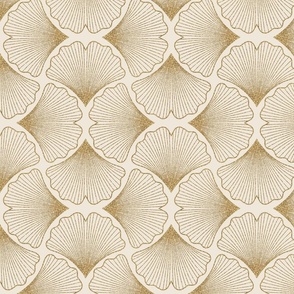 Art Deco Ginkgo Leaf - Cream Faux Gold Glitter Medium Scale