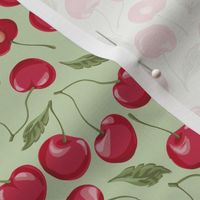 Tasty Cherry // Normal scale // Light Green Background // Sweet Fruits // National Cooking Day // Delicious ditsy
