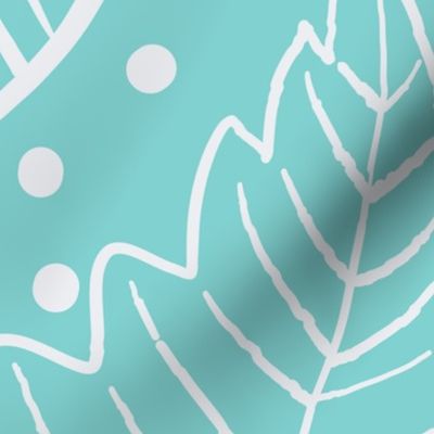 white leaves on a Turquoise background - large scale