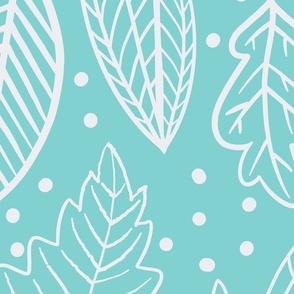 white leaves on a Turquoise background - large scale