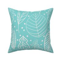 white leaves on a baby Turquoise background - medium scale