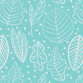 white leaves on a baby Turquoise background - medium scale