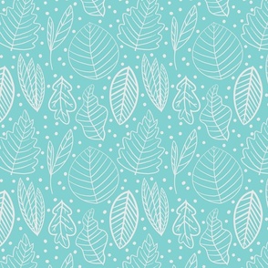 white leaves on a Turquoise background - small scale