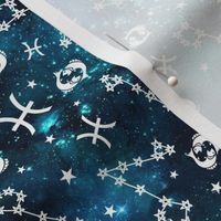 Medium Scale Pisces Zodiac Signs Constellations on Teal Galaxy