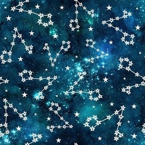 Medium Scale Pisces Constellations Stars Teal Galaxy