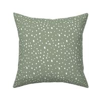 Irregular dots - Minimalist boho spots and dots design wild animal print confetti white on olive green 