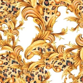 Gold Curl and Swirl with Animals Background on White
