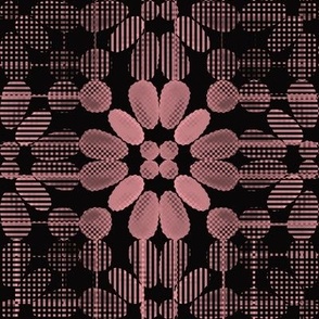 PFLR18 - Pixelated Floral Lace in Mauve on Black - 8 inch repeat on fabric - 12 inch repeat on wallpaper