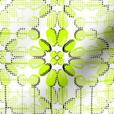 PFLR10 - Digital Floral Lace in Lime Green and White with Black Accents - Medium Scale