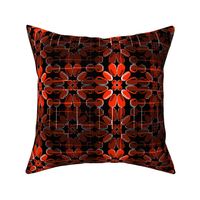 PFLR17 - Pixelated Floral Lace in Red- Orange on Black with White Accents - Medium Scale