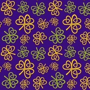 Celtic love shamrocks green and gold on purple 